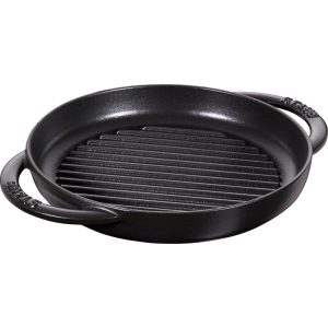 STAUB Okrągła patelnia żeliwna grillowa z dwoma uchwytami 22 cm, czarny