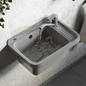 Pyramis Umywalka ogrodowa NEO 51X34 szary granit + bateria Asalia