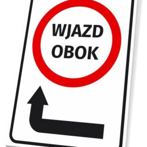 Tabliczka: Wjazd obok, strzałka w lewo