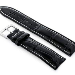 Pasek skórzany do zegarka W102L czarny/biały - 24mm