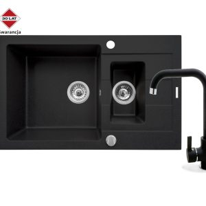Pyramis Zlew. SPARTA PLUS (78x48), 1 1/2B 1D karbon + Bateria SILVIO