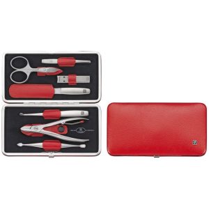 ZWILLING TWINOX Zestaw podróżny - czerwone skórzane etui, 7 elementów