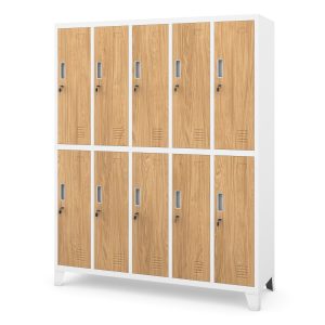 Szafka BHP ubraniowa biała/złoty dąb: Eco Design 10-drzwiowa BARTEK