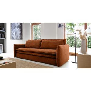Sofa z funkcją spania i pojemnikiem Tilia Slim, miedziana, sztruks