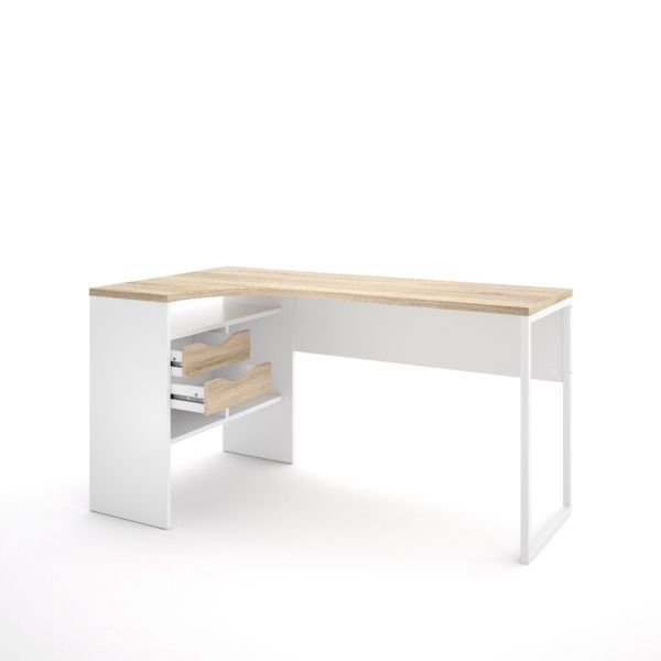 Biurko narożne białe / dąb trufla mat 145 cm Function