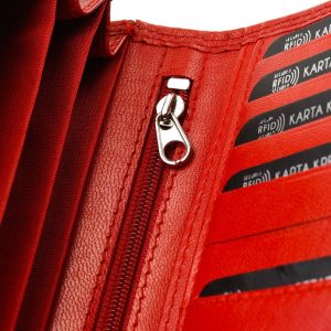 Damski skórzany portfel duży poziomy z biglem RFiD czerwony BELTIMORE 038