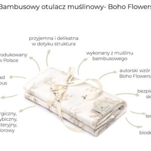 Bambusowy otulacz muślinowy 100x100 - boho flowers