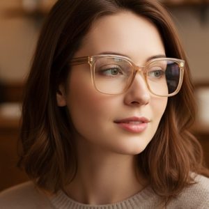 Damskie okulary acetatowe oprawki korekcyjne zerówki kwadratowe AC379E brązowy transparentny