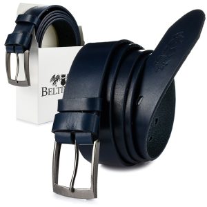 Beltimore skórzany licowy pasek męski granatowy premium E15 : Kolory - granatowy, Rozmiar pasków - r.120-135 cm