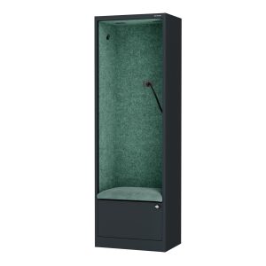 Kabina akustyczna SALLY MentalBox 600 mm – antracytowy korpus, zielone siedzisko