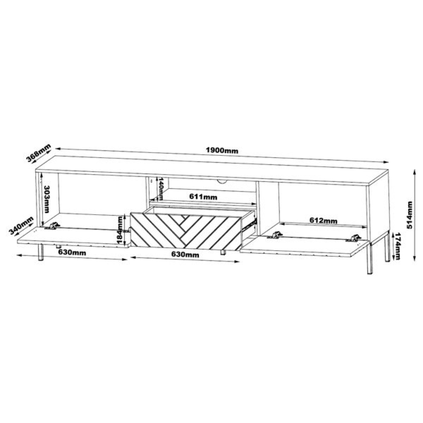 Szafka RTV czarna mat / połysk 190 cm Blend