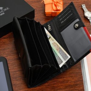 Damski skórzany portfel duży poziomy retro RFiD czarny BELTIMORE 043