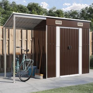Domek narzędziowy metalowy z wiatą 277x110,5 cm 3,1 m² brązowy, stal