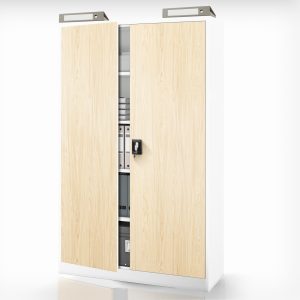 Szafa biurowa metalowa na dokumenty JAN II, Eco Design: biała/dąb sonoma