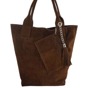 Shopper bag - torebka damska zamszowa - Brązowa