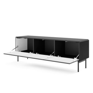 Szafka RTV Muti 147 cm, czarna, ryflowana