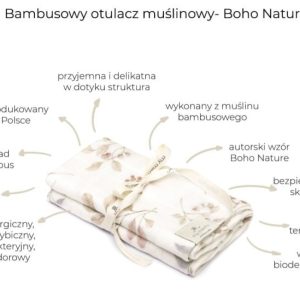 Bambusowy otulacz muślinowy 100x100 - boho nature