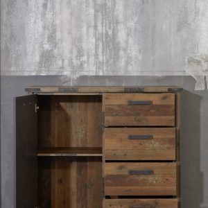 Komoda z szufladami i drzwiami antracyt / jasne drewno postarzane mat 119 cm Factory