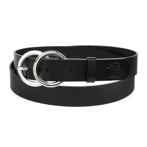 Beltimore skórzany pasek damski srebrne koła modny D51 : Kolory - czarny, Rozmiar pasków - r.95-110 cm