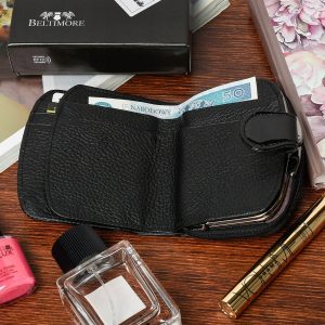 Portfel skórzany damski RFiD skóra na karty klasyk czarny Beltimore A01