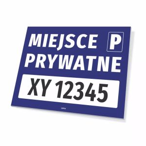 Tabliczka parkingowa: Miejsce prywatne, z polem na nr rejestracyjny pojazdu