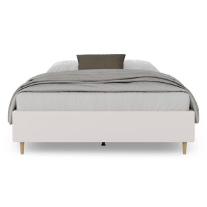 Łóżko tapicerowane Easy Box 140x200 cm ze stelażem i pojemnikiem, szarobeżowe, welurowe
