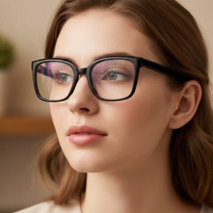Damskie okulary acetatowe oprawki korekcyjne zerówki kwadratowe AC379 czarne