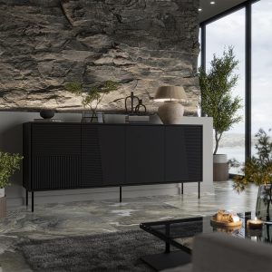 Komoda z drzwiami czarna mat 200 cm Harmony