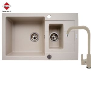 Pyramis Zlew. SPARTA PLUS (78x48), 1 1/2B 1D beż+ Bateria SILVIO