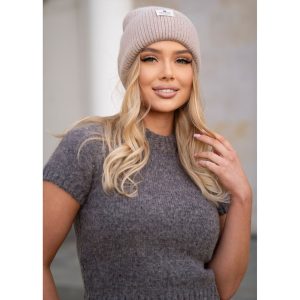 Beżowa czapka damska beanie w uniwersalnym rozmiarze z logo marki - Peterson