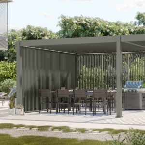 Wolnostojąca pergola ogrodowa Lumera z aluminium, 4x8 m, bioklimatyczna, oświetlenie LED, elektryczna, antracytowa