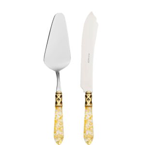 ALADDIN GOLD- Łopatka do ciasta + nóż do krojenia ciasta / kolor perłowa kość słoniowa
