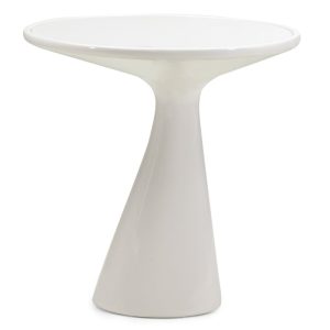 Stolik boczny ze szklanym blatem Muun 45 cm, szarobeżowy, glossy, obłe kształty