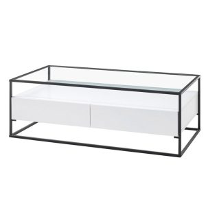 Stolik kawowy z szufladami biały / czarny mat 120 x 60 cm Lavre