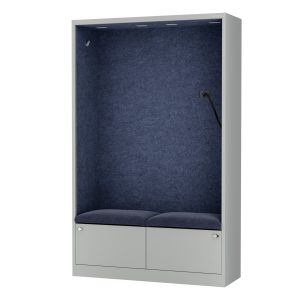 Kabina akustyczna SALLY MentalBox 1150 mm – szary korpus, granatowe siedzisko