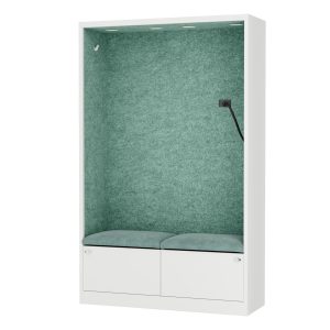Kabina akustyczna SALLY MentalBox 1150 mm – biały korpus, zielone siedzisko
