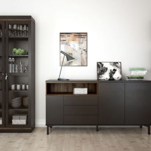 Witryna dwudrzwiowa czarna / orzech mat 89 x 200 cm Roomers