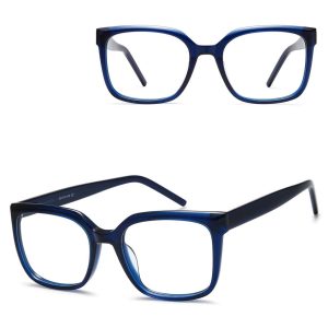 Damskie okulary acetatowe oprawki korekcyjne zerówki kwadratowe AC379C granatowe