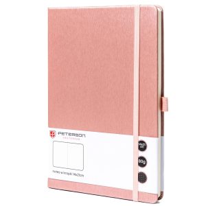Różowy notes w formacie A5 zadrukowany w kropki, wyposażony w gumkę zamykającą - Peterson