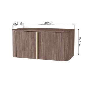 Szafka pod umywalkę nablatową Bassa 80 cm, orzech lincoln, złote uchwyty, zaokrąglona