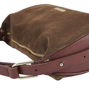 Elegancka torebka zamszowa na ramię - Brązowa