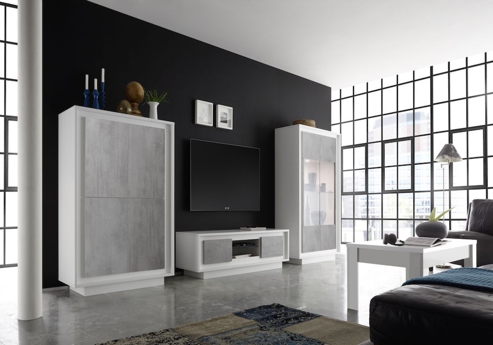 Komoda wysoka z drzwiami beton / biała mat 106 cm Paradise
