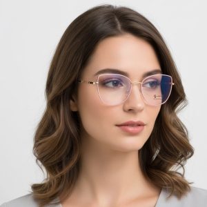 Okulary kocie do komputera damskie z filtrem BLUE Light zerówki 2576-2 jasny róż/złoty