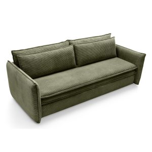 Sofa z funkcją spania i pojemnikiem Tilia Slim, oliwkowozielona, sztruks
