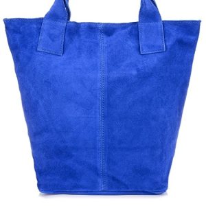 Włoska Torebka Skórzana Zamszowa A4 Shopperka niebieska T49