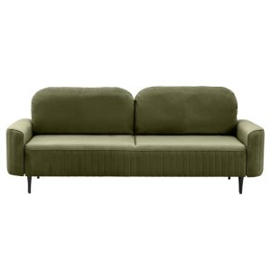 Sofa rozkładana Vena z pojemnikiem, oliwkowozielona, welurowa