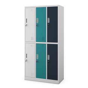 Szafka socjalna ubraniowa BHP szaro-wielokolorowa: 6-drzwiowa IGOR, 900 x 1850 x 450 mm