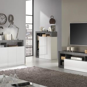 Szafka RTV biała / szara mat / połysk 184 cm Verden