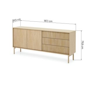 Komoda dwudrzwiowa 187 cm Tavo, Dąb Cremona, ryflowana
