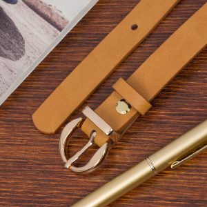 Skórzany pasek damski do spodni sukienki camelowa skóra nat 1,8 cm Beltimore O24 : Kolory - brązowy, beżowy, Rozmiar pasków - r.90-105 cm